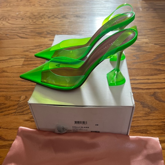 Amina Muaddi Green Holli Glass Slingback Pumps in 39 - Picture 4 of 11